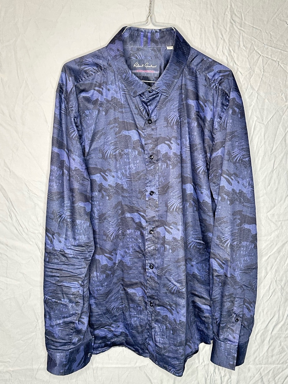Robert Graham Modern Americana Blue Camo Print Button Up Shirt Men’s 2XL
